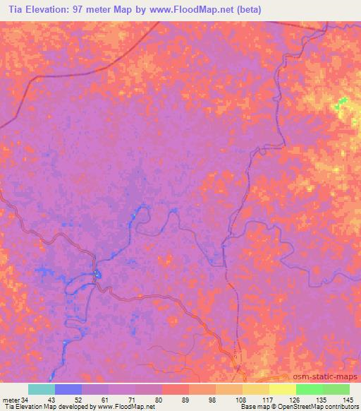 Tia,Liberia Elevation Map