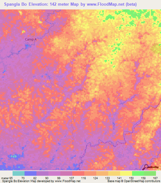 Spangla Bo,Liberia Elevation Map