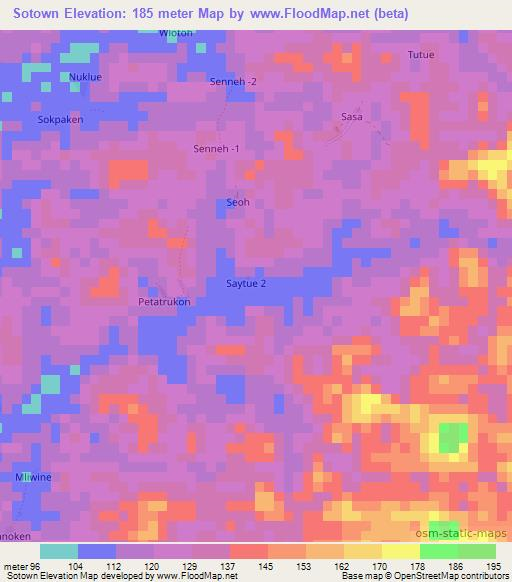 Sotown,Liberia Elevation Map