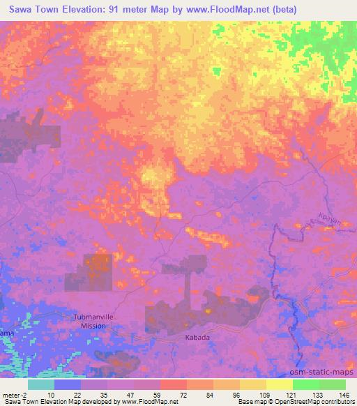 Sawa Town,Liberia Elevation Map