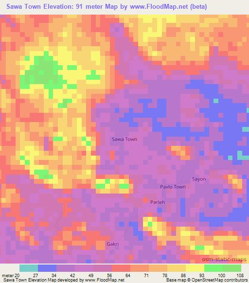 Sawa Town,Liberia Elevation Map