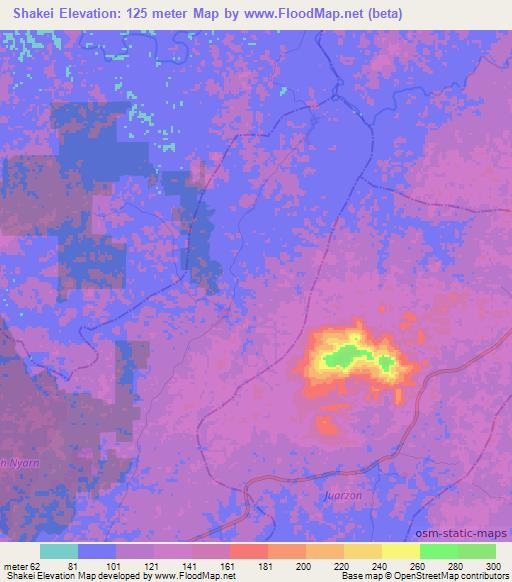 Shakei,Liberia Elevation Map