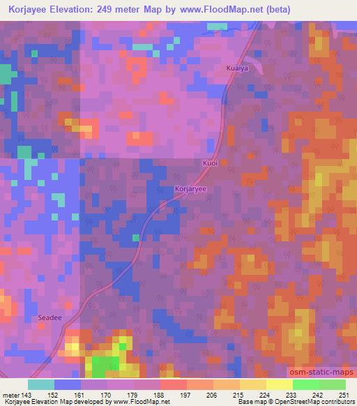 Korjayee,Liberia Elevation Map