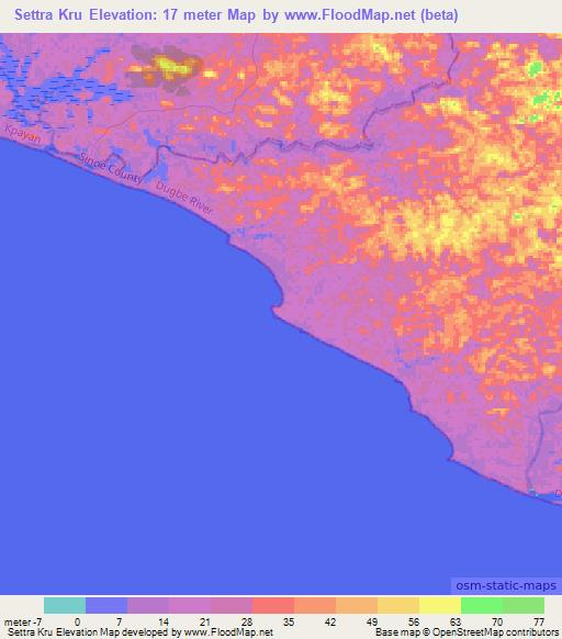 Settra Kru,Liberia Elevation Map