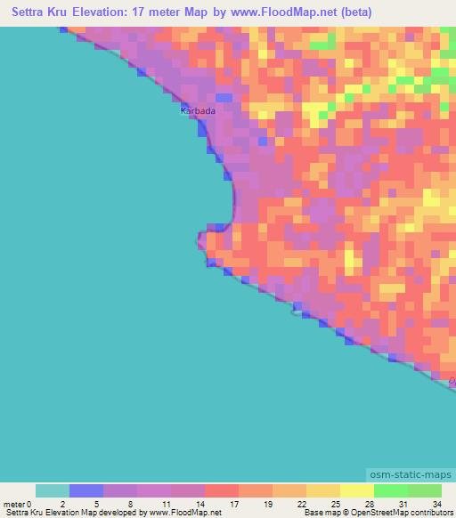 Settra Kru,Liberia Elevation Map