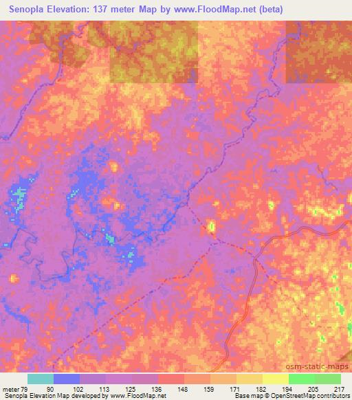 Senopla,Liberia Elevation Map