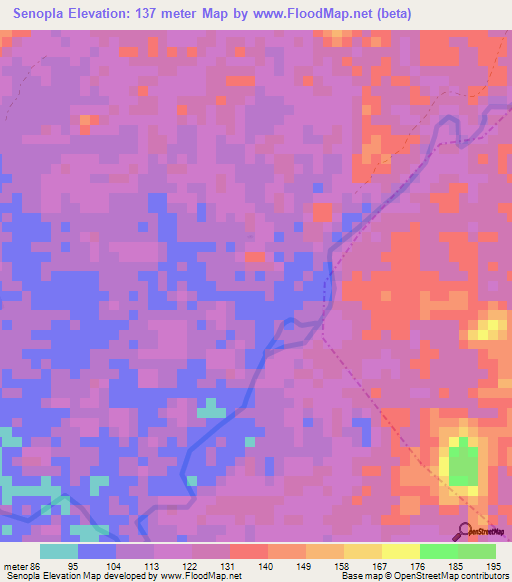 Senopla,Liberia Elevation Map