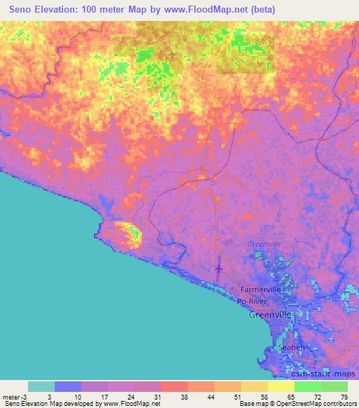 Seno,Liberia Elevation Map