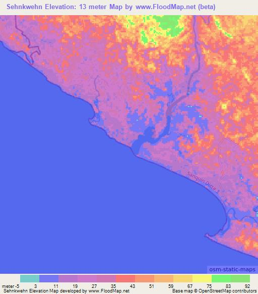 Sehnkwehn,Liberia Elevation Map