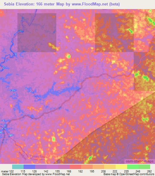 Sebia,Liberia Elevation Map