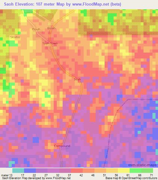 Saoh,Liberia Elevation Map