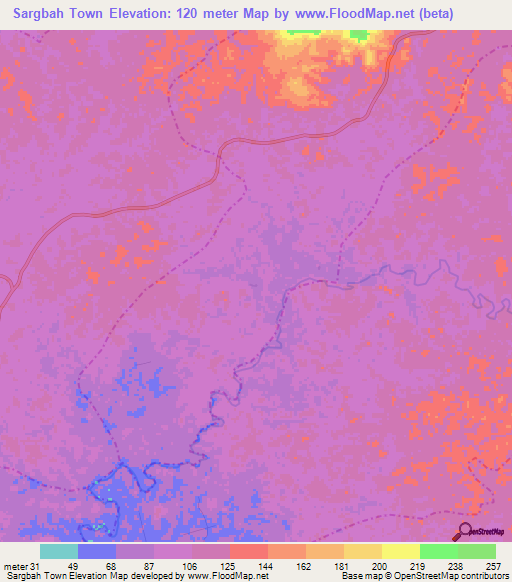 Sargbah Town,Liberia Elevation Map