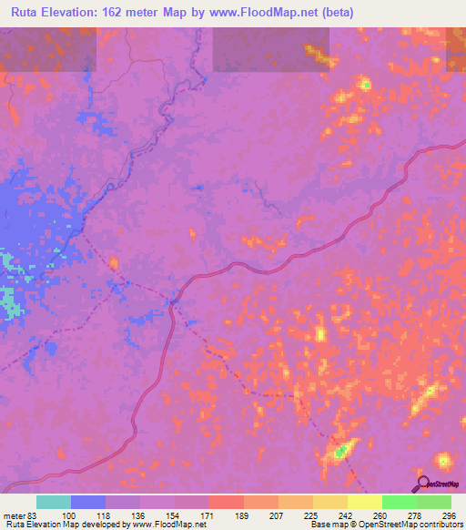 Ruta,Liberia Elevation Map