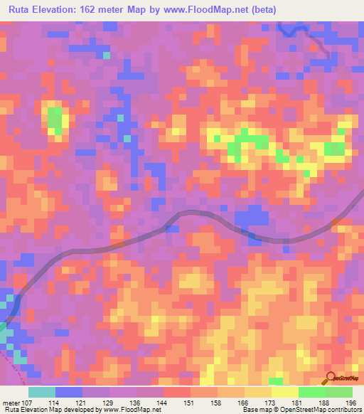 Ruta,Liberia Elevation Map