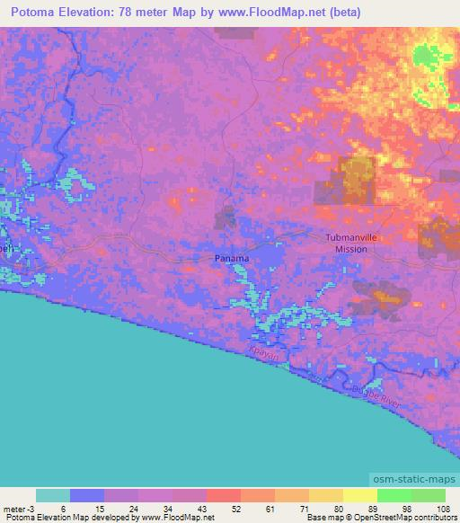 Potoma,Liberia Elevation Map