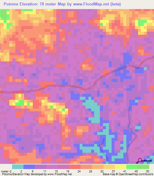 Potoma,Liberia Elevation Map