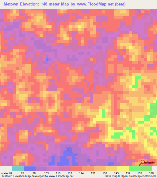 Metown,Liberia Elevation Map