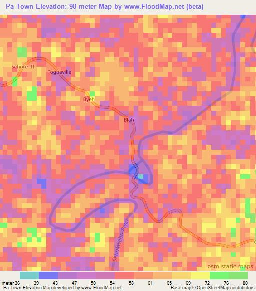 Pa Town,Liberia Elevation Map