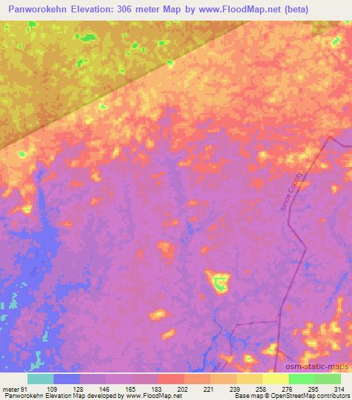 Panworokehn,Liberia Elevation Map