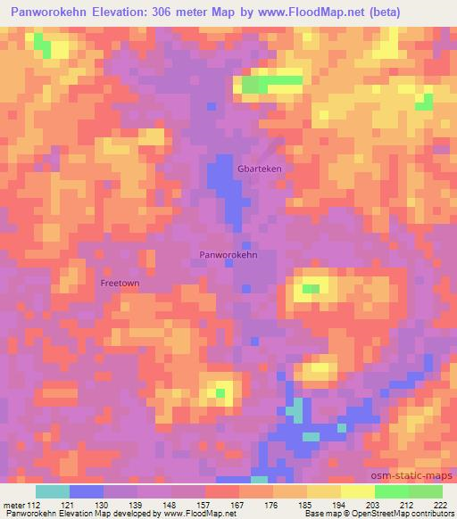 Panworokehn,Liberia Elevation Map