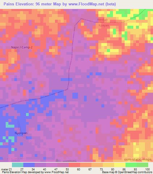 Pains,Liberia Elevation Map