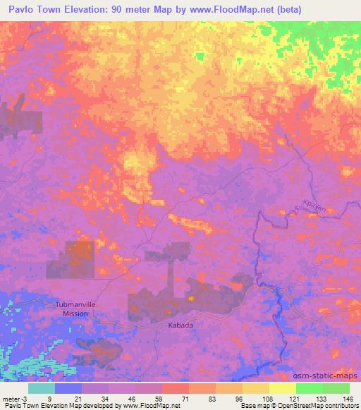 Pavlo Town,Liberia Elevation Map