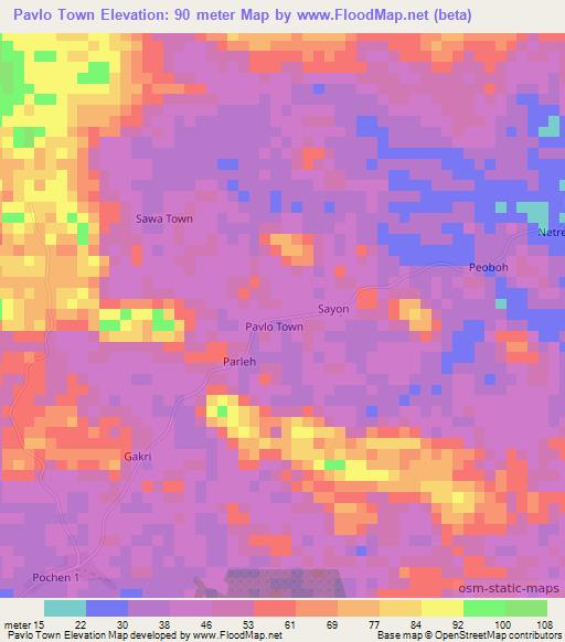 Pavlo Town,Liberia Elevation Map