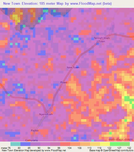 New Town,Liberia Elevation Map