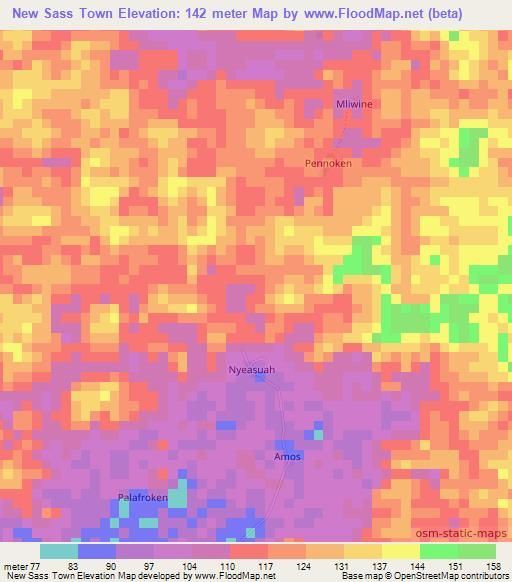 New Sass Town,Liberia Elevation Map