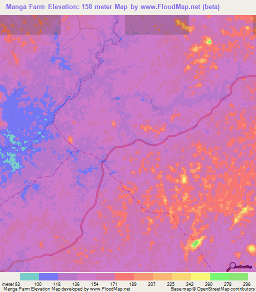 Manga Farm,Liberia Elevation Map