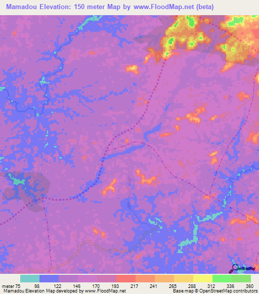 Mamadou,Liberia Elevation Map