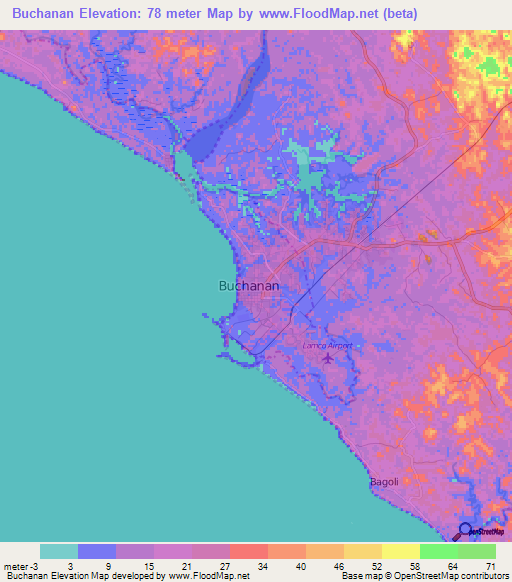 Elevation of Buchanan,Liberia Elevation Map, Topography, Contour