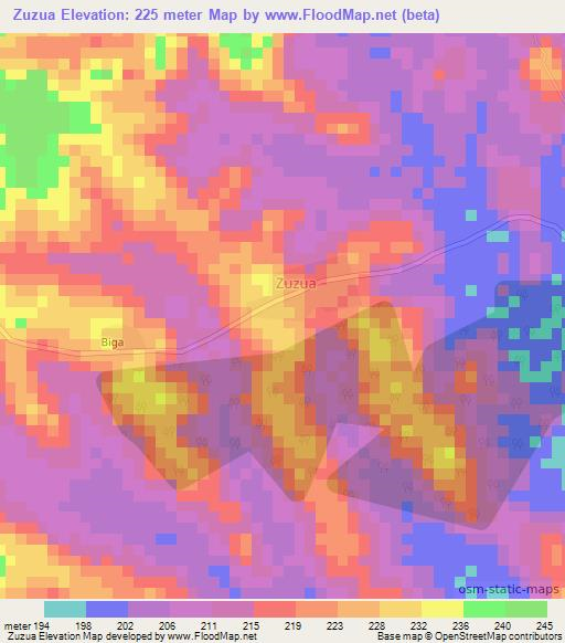 Zuzua,Ivory Coast Elevation Map