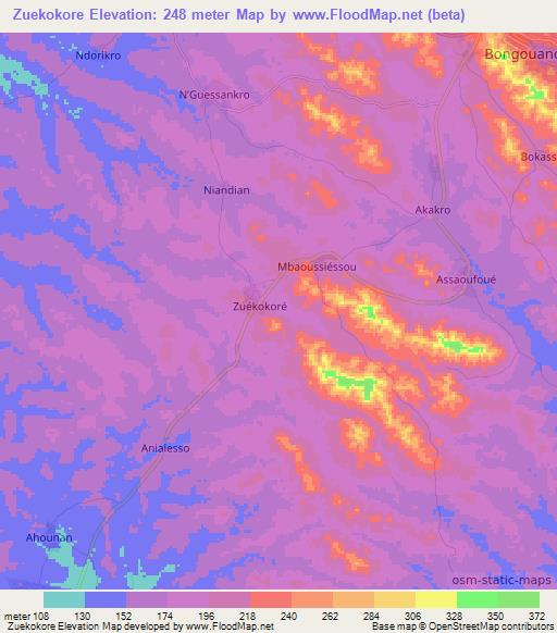 Zuekokore,Ivory Coast Elevation Map