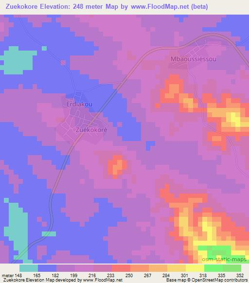 Zuekokore,Ivory Coast Elevation Map