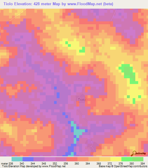 Tiolo,Ivory Coast Elevation Map