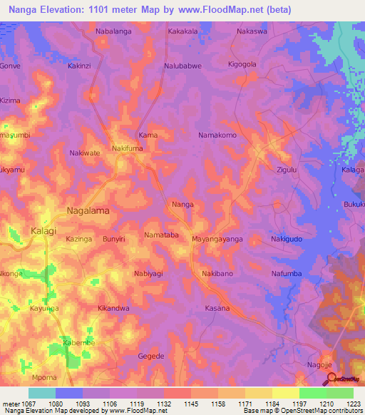 Elevation of Nanga,Uganda Elevation Map, Topography, Contour