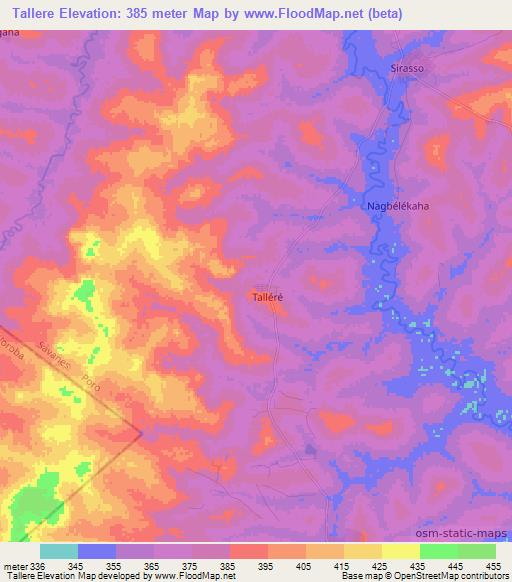 Tallere,Ivory Coast Elevation Map