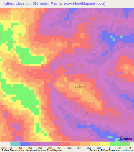 Tallere,Ivory Coast Elevation Map