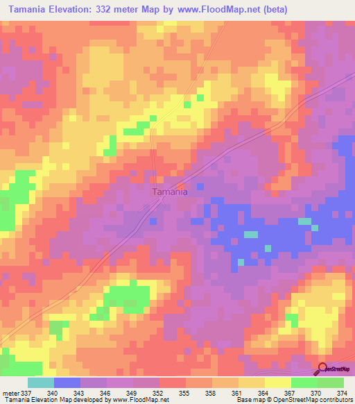 Tamania,Ivory Coast Elevation Map