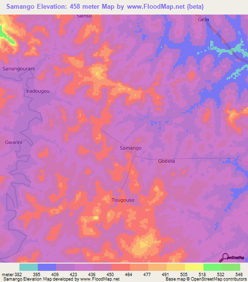 Samango,Ivory Coast Elevation Map