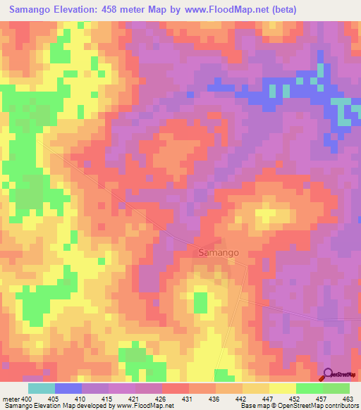 Samango,Ivory Coast Elevation Map