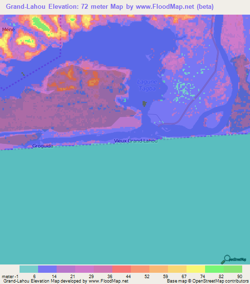 Grand-Lahou,Ivory Coast Elevation Map