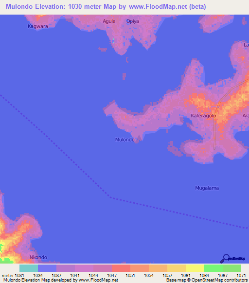 Mulondo,Uganda Elevation Map