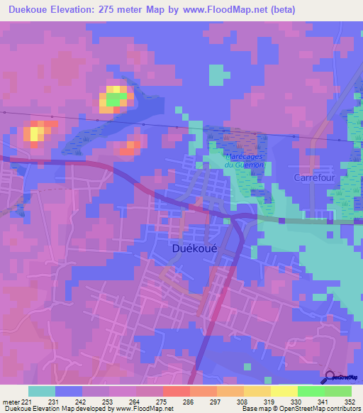 Duekoue,Ivory Coast Elevation Map