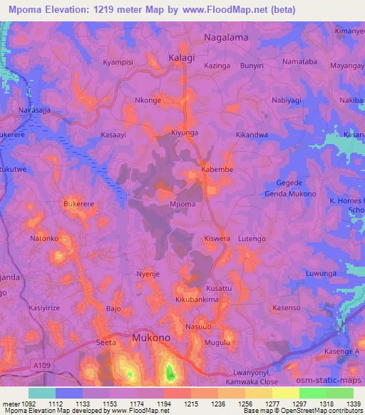 Mpoma,Uganda Elevation Map