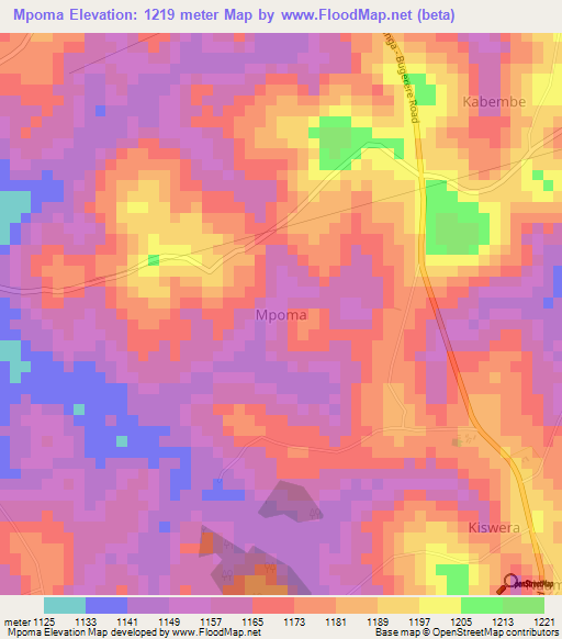 Mpoma,Uganda Elevation Map