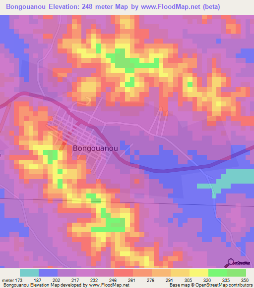 Bongouanou,Ivory Coast Elevation Map