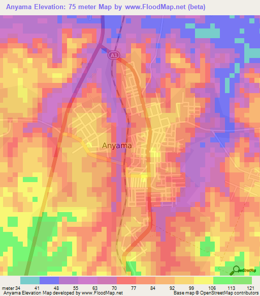 Anyama,Ivory Coast Elevation Map