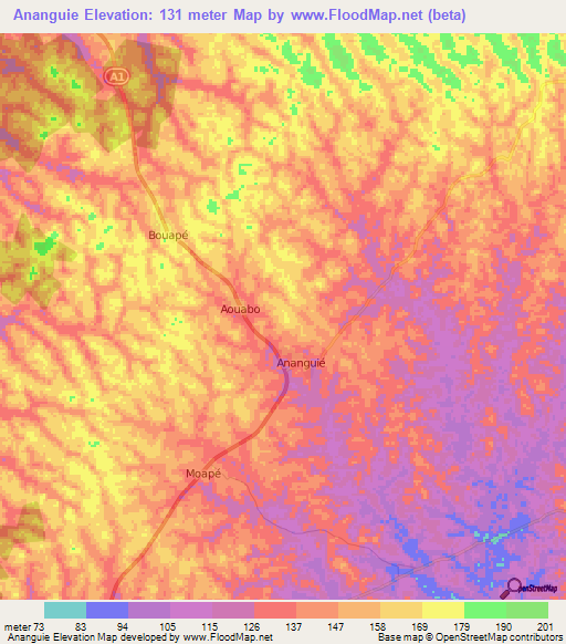 Ananguie,Ivory Coast Elevation Map